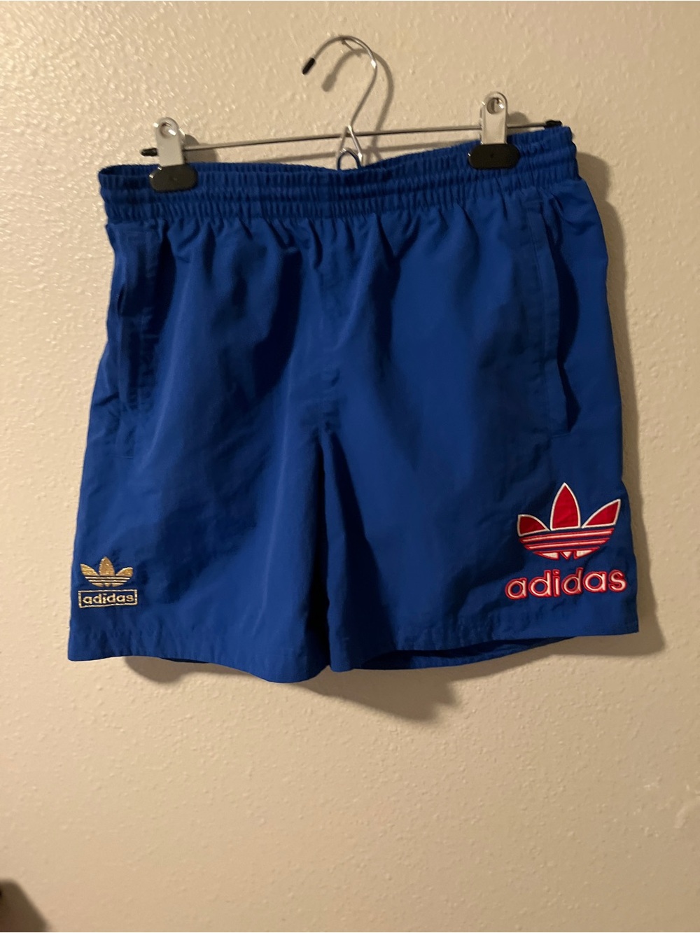 adidas Royal Blue Athletic Shorts with Red & White Trefoil size small